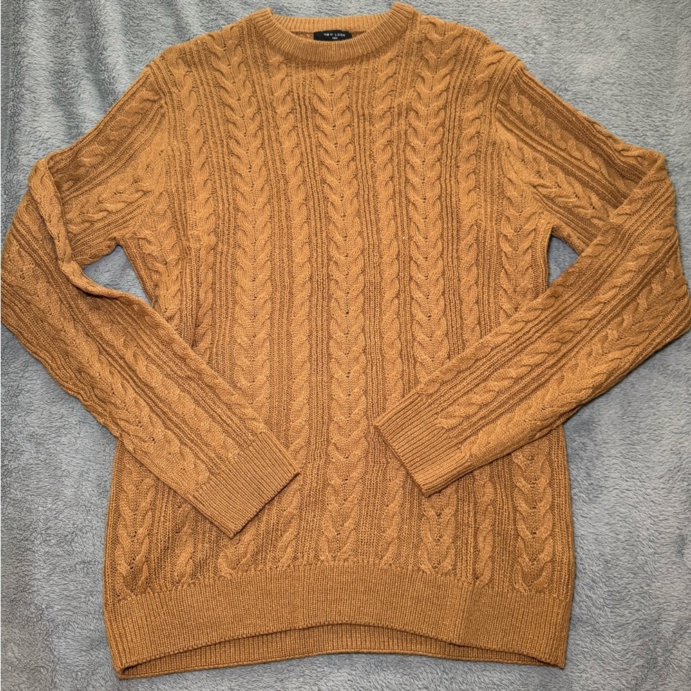 Men's Cable Knit Crewneck Sweater - Camel